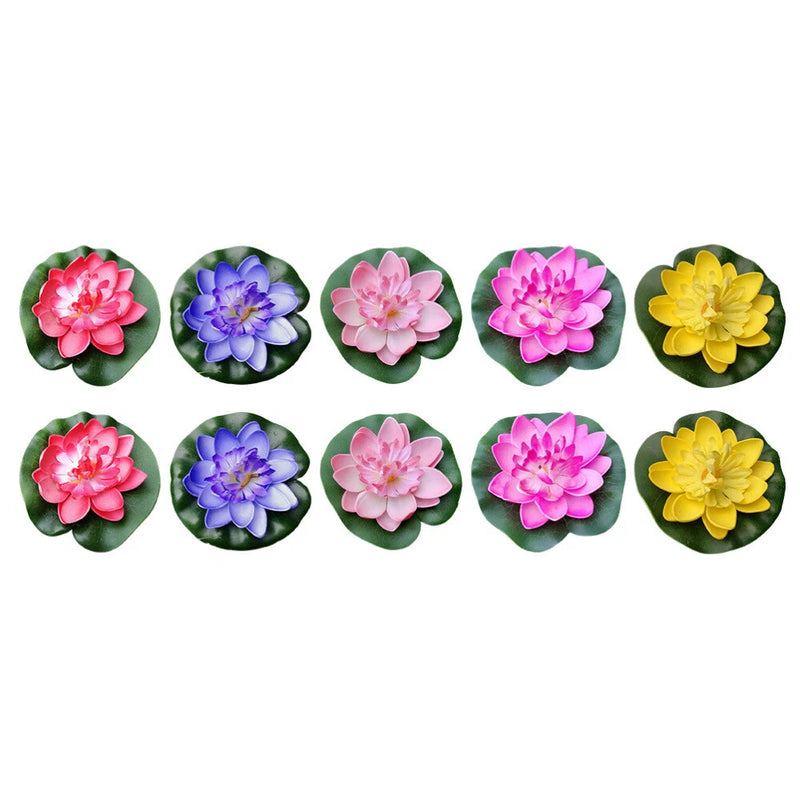 10PCS Floating Flowers for Fountain Artificial Pond Plants Artificial Lily Pads Flowering Plants
