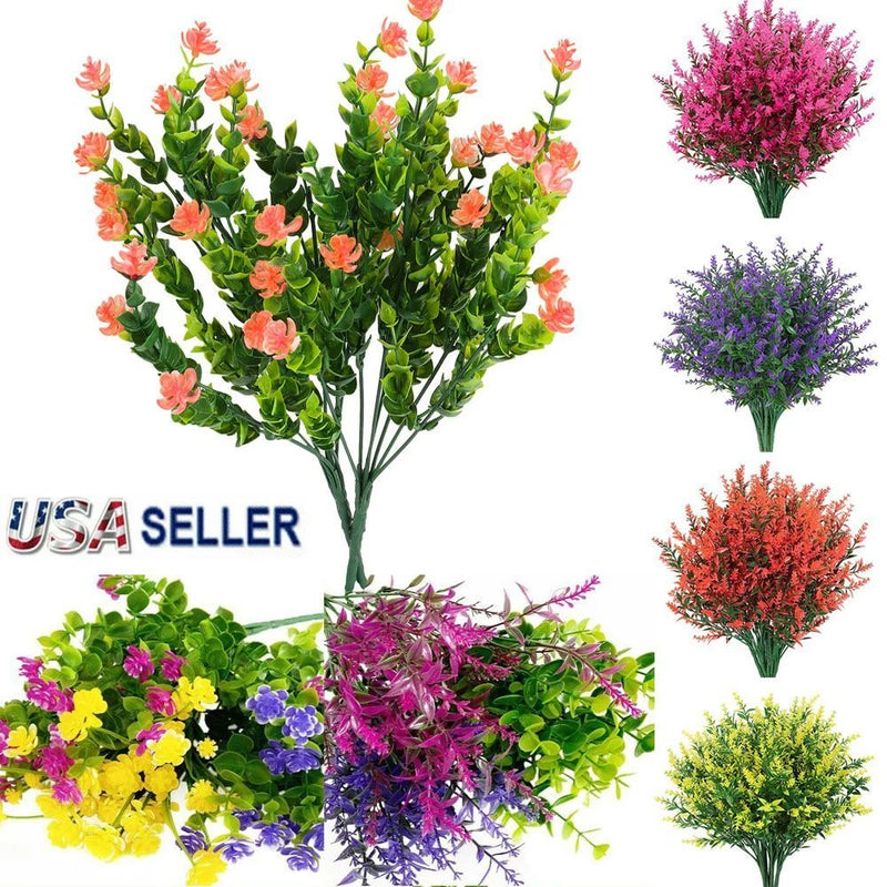 6/8/16 Bundles Outdoor Artificial Fake Flowers UV Resistant No Fade Boxwood Faux Roses