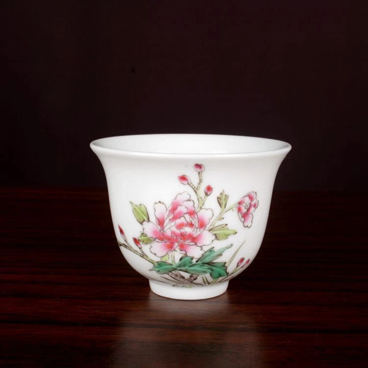 2.5" Chinese Famille Rose Porcelain Peony Flower Cup Peony