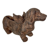Flying Wiener Dog Planter 18" Brown, With Drain Hole, Rustic Garden Decor Garden Plants