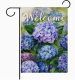 Garden Flag 12x18in Double-sided Burlap Welcome Blue Hydrangeas Floral Hydrangea