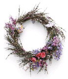 Spring Summer Door Wreath 18" Field of Flowers Crochet Feather Bird House  Wall Hydrangea