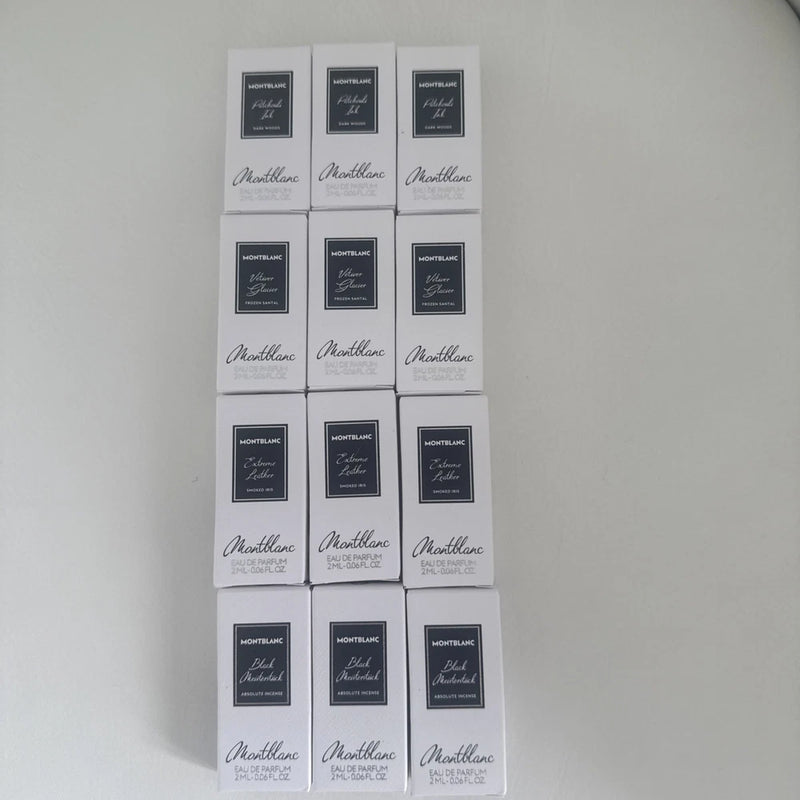 12 pcs Montblanc Black Meisterstuck,Vetiver,Patchouli,Leather  EDP Samples  2ml EDP