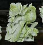 Lantian Jade Stone Carved Phoenix Fenghuang peony flower Bird King _____ Statue Peony