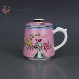 5.4" Chinese Qing Famille Rose Porcelain Gilding Peony Flower Bird Tea Cup Peony