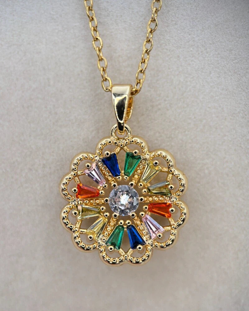 Fifth Ave Gold Rhinestone Sun Flower Pendant Necklace Sunflower
