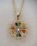 Fifth Ave Gold Rhinestone Sun Flower Pendant Necklace Sunflower