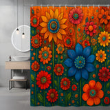 Colorful Floral Shower Curtain with Sunflowers and Blue Flowers Sunflower
