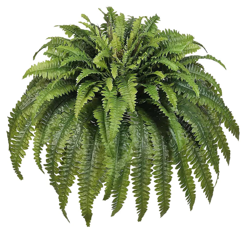 Artificial green fern plant with layered fronds and small budlets
