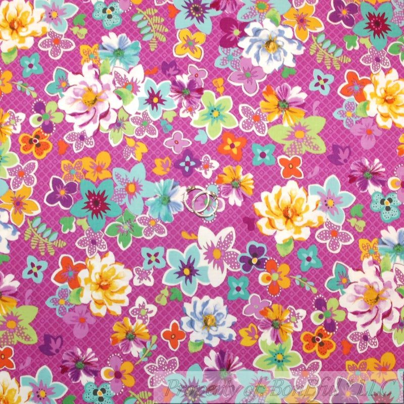 BonEful Fabric FQ Cotton Quilt Purple Pink Color Spring Summer Flower Calico Dot Flowering Plants
