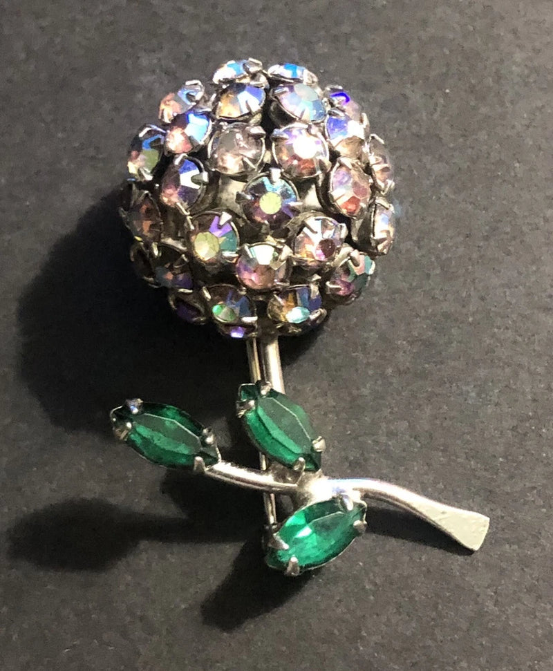 Warner Dome hydrangea flower Watermelon Rhinestone Brooch Pin Vintage Signed Hydrangea