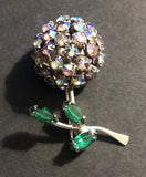 Warner Dome hydrangea flower Watermelon Rhinestone Brooch Pin Vintage Signed Hydrangea