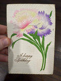 Vintage Postcard A Happy Birthday With Pink And Purple Carnation Flowers Carnation