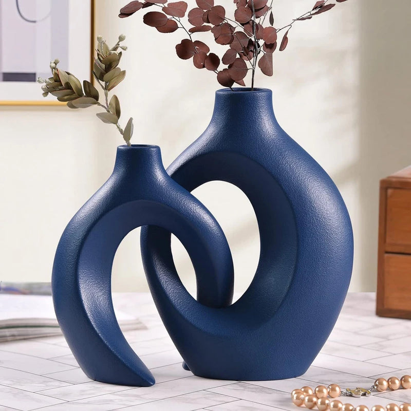 Blue Ceramic Vase for Modern Home Decor Matte Snuggle for Pampas Grass Blue Gift Pampas Grass