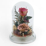 Vintage Dried Pink Rose Flower Arrangement Preserved in 5" Glass Dome Dried Flower