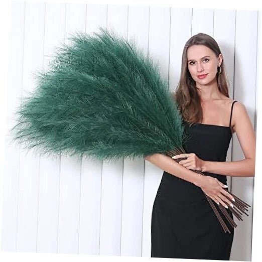 8 Pcs 45 inch Tall Faux Pampas Grass Decor, Large Artificial Pompous Green Pampas Grass