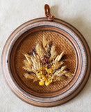 DRIED FLOWERS OLD ROUND PICTURE HANDMADE WEAVE FROM LINEN & FIELD PLANTS 5 5/8'' Dried Flower