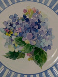 4 PC. SET NEW SHABBY CHIC HYDRANGEAS 9" Luncheon Plates blue purple White LOVELY Hydrangea