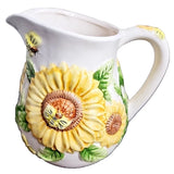 World Bazaar Raised Sunflower Bee Summer Spring Ceramic Pitcher Hand Painted Sunflower