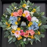 26" Artificial Spring Wreath for Front Door  Large Silk Hydrangea Daisy Rose Hydrangea