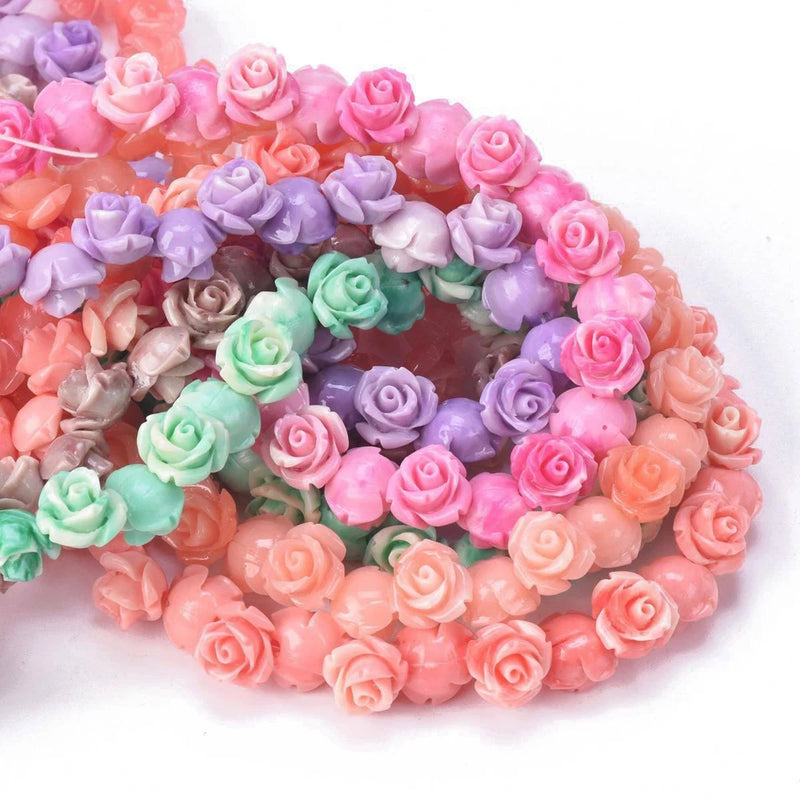 10mm rose charm beads in pastel pink, lavender, mint, and peach, loose set
