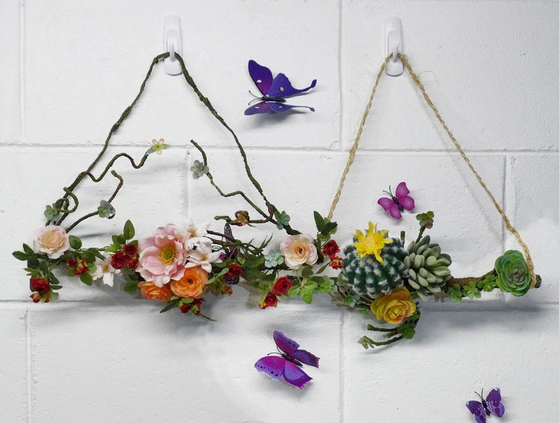 Artificial Flowers Succulents Hydrangea Wall Hanging With Butterfly Home (#121B) Hydrangea