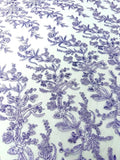 Purple Blossom Couture Lace Fabric Embroidered Sequin Floral Lace Fabric Flowering Plants