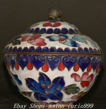 3.3" Old Dynasty Bronze Filigree Cloisonne Enamel Peony Flower Pattern Rouge Box Peony