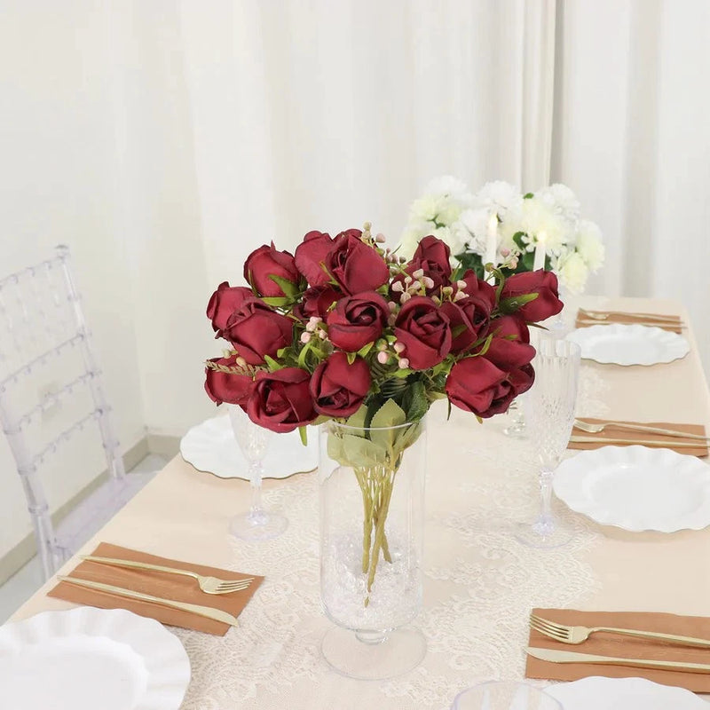 BURGUNDY 3 Bouquets 13" Silk Rose Bud Artificial FLOWER Bushes Party Decorations Bouquet