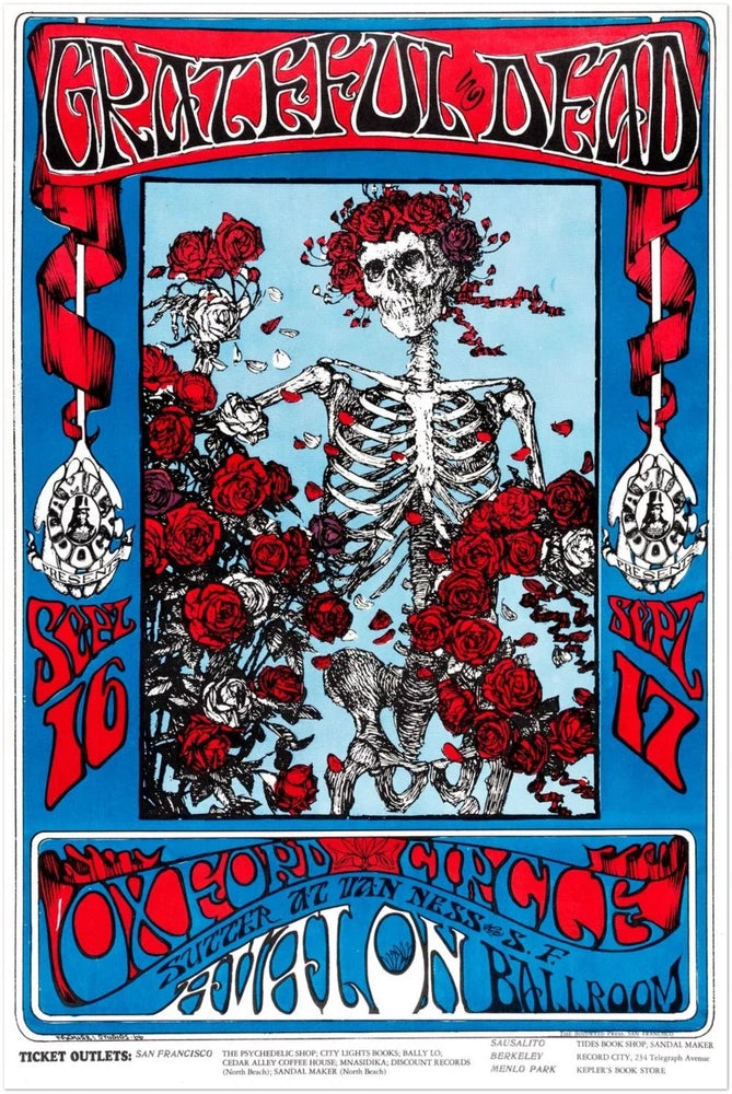 GRATEFUL DEAD 1966 SKULL AND ROSES AVALON BALLROOM PSYCHEDELIC POSTER Roses