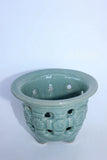 Oriental Style Mint Blue Glazed w/ Daisy Flowers Design 4.5"Diax3.5"H Orchid Pot Orchids