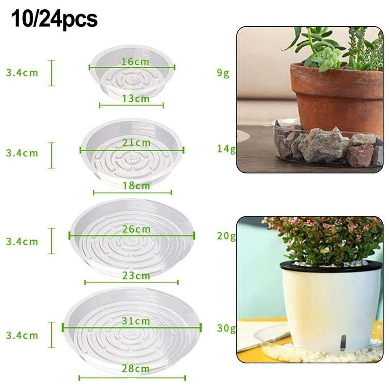 10/24Pcs 6/8/10/12 Inch Clear Plastic Plant Saucers Flower Pot Drip Trays Garden Garden Plants