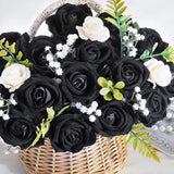 50 Pcs Black Roses Artificial Flowers, Real Touch Velvet Roses Bouquet Fake Bouquet