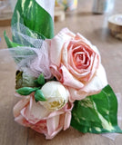 New Handmade Mini  Floral Arrangement Paper Roses, Ivy And Peony Buds Peony