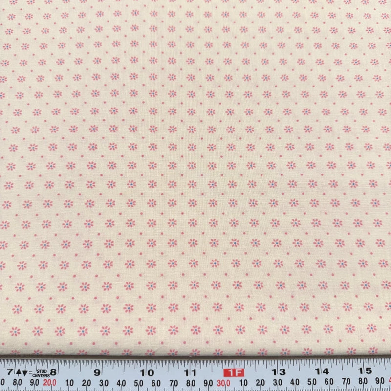 Vintage Pink & Blue Florals Pink Din Dot Unbranded Cream Cotton by the HALF YARD Flowering Plants