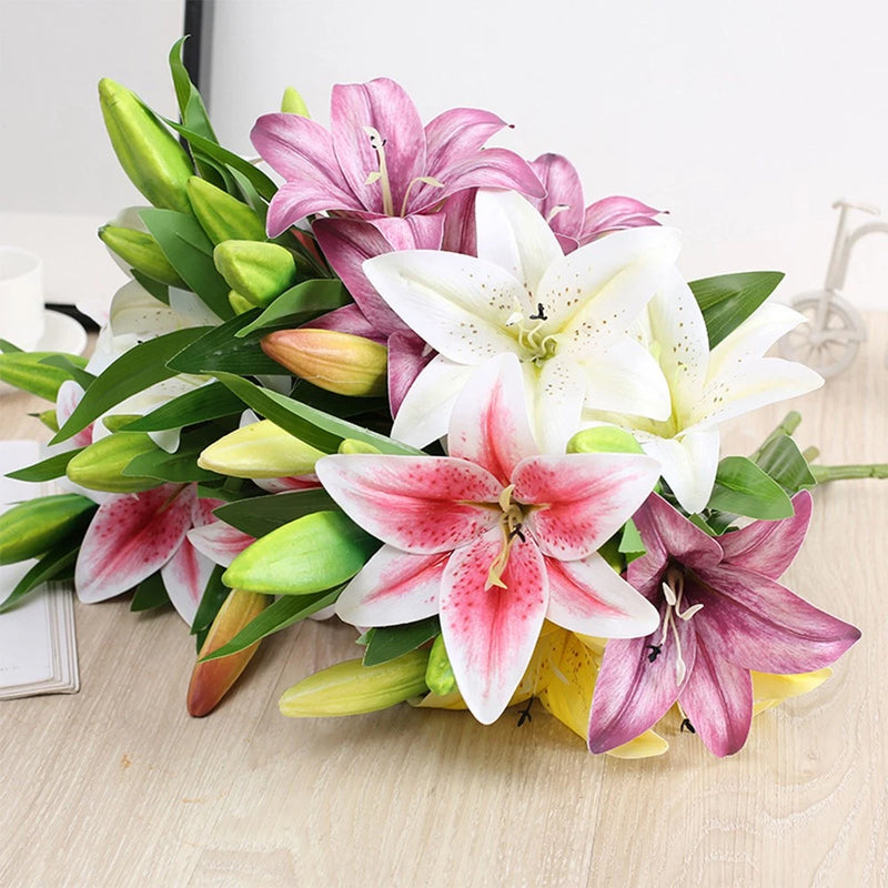 3D Lily Artificial Flowers Real Touch White Wedding Home Decor Branch Pro... Lily
