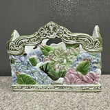 LADY JANE Hydrangea Ceramic Letter Mail Napkin Holder Pastels Floral Vtg EUC Hydrangea