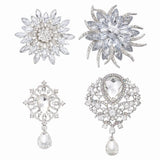 Rhinestone Flower Brooch Pins Set, Sunflower & Tear Drop Brooch, White Sunflower