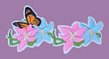 STARGAZER LILY BLUE PINK FLOWER ORANGE BUTTERFLY IRON ON PATCH 2.0
