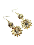 Earrings gold flower daisy sunflower 2.5 inch drop dangle summertime Y2K Sunflower