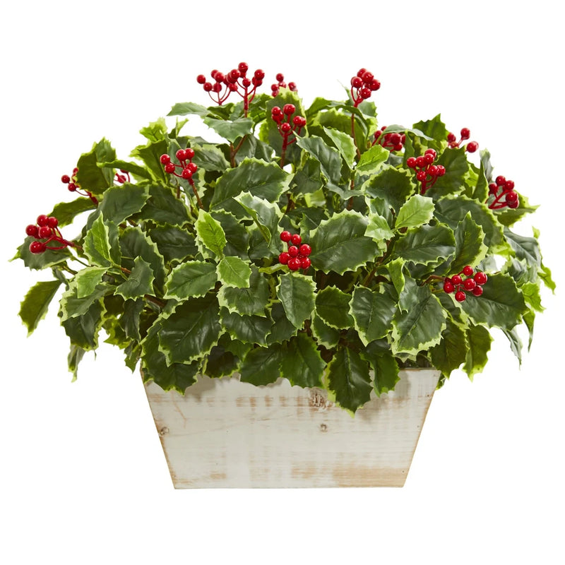 Variegated Holly Leaf Artificial Plant Real Touch Realistic Nearly Natural Decor Green Plant