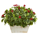 Variegated Holly Leaf Artificial Plant Real Touch Realistic Nearly Natural Decor Green Plant