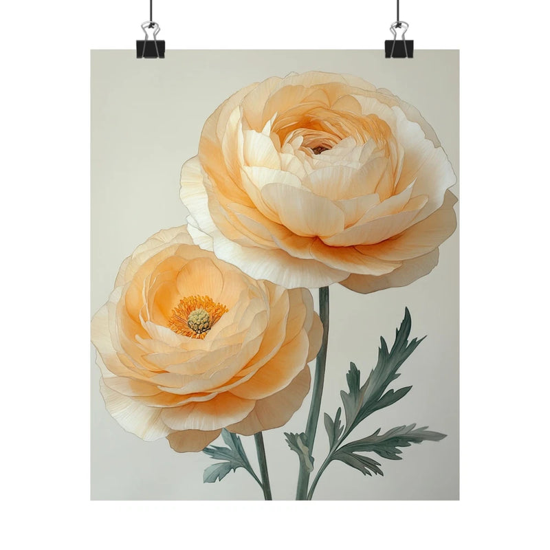 Boho Cream Ranunculus Flower Art Print Poster, Minimalist Floral Wall Art 6 Ranunculus