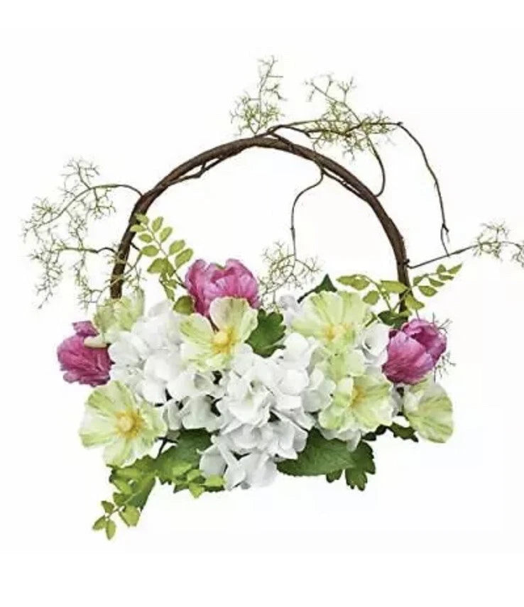 ALLHANA Spring Wreath for Front Door 16-18 Inch Artificial White Flowers Gree... Hydrangea