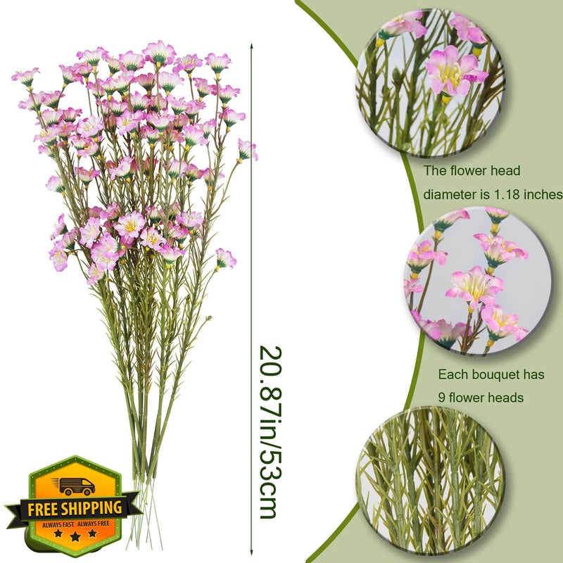 CITYES 10 Pcs Silk Wildflowers 21" Purple Pink Faux Floral Branches Green Plant