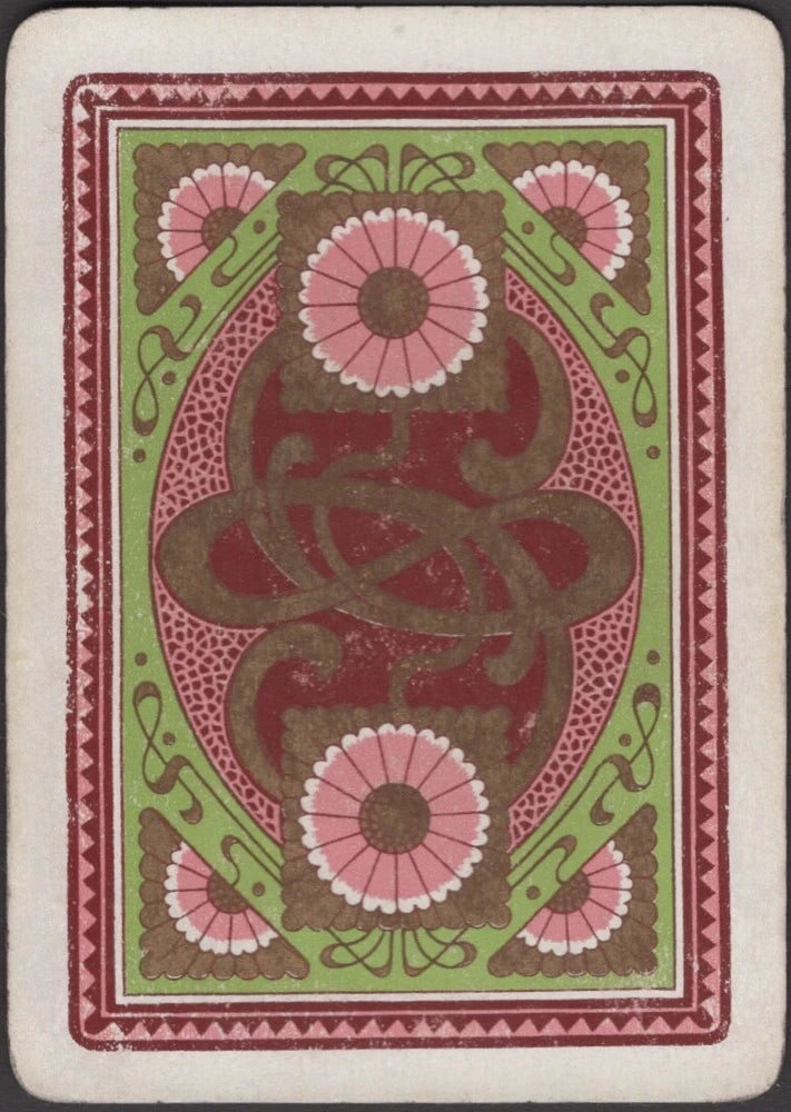 Antique-style playing card with decorative sunflower flowers and ornate border