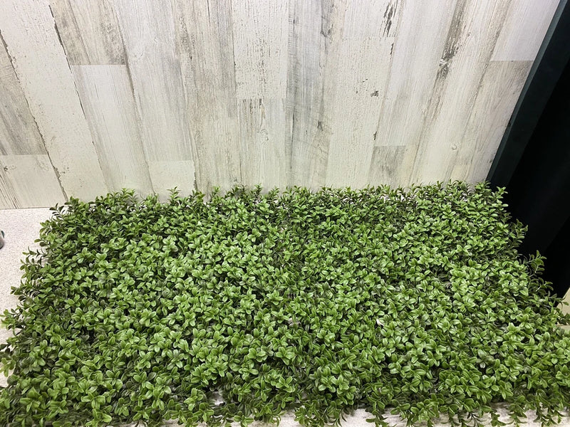 Artificial boxwood grass panel with dense green leaves, rectangular