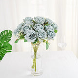DUSTY BLUE 2 Bushes 18" ARTIFICIAL Faux Silk Rose FLOWERS Bouquet Wedding Party Bouquet