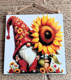 Sunflower Gnome 8" x 8" Sublimated Wall Art Ð Whimsy in Full Bloom Sunflower