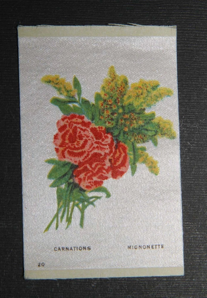 Vintage tobacco cigarette silk - use in crazy quilt - FLOWERS - CARNATIONS Carnation